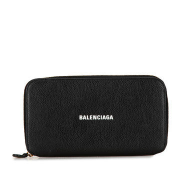 BALENCIAGA Calfskin Logo Everyday Continental Zip Around Wallet Long Wallets