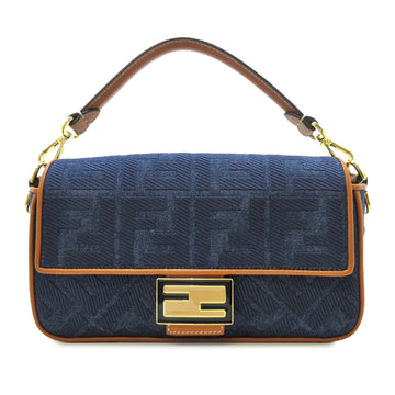 FENDI Zucca Embroidered Denim Baguette Satchel