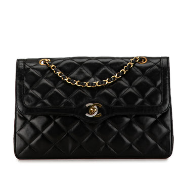 CHANEL Lambskin Paris Double Flap Shoulder Bag