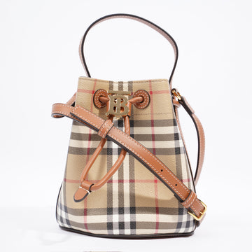 Burberry Mini TB Bucket Bag Briar Brown Coated Canvas