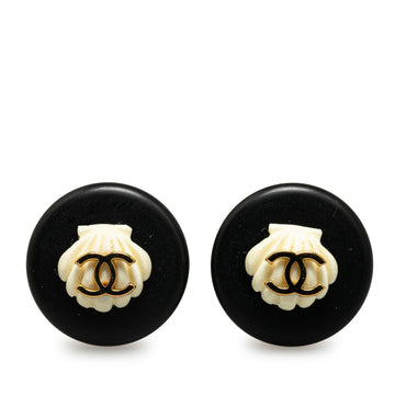 CHANEL CC Button Shell Clip On Earrings Costume Earrings