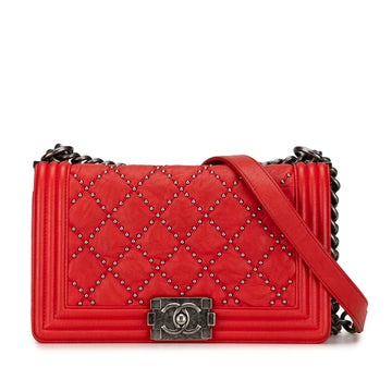 CHANEL Medium Studded Crumpled Calfskin Boy Flap Crossbody Bag