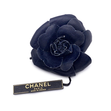 CHANEL Vintage Blue Canvas Brooch Pin Flower Camelia Camellia