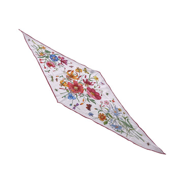 GUCCI White Silk Floral Pattern Neck Scarf Lozenge