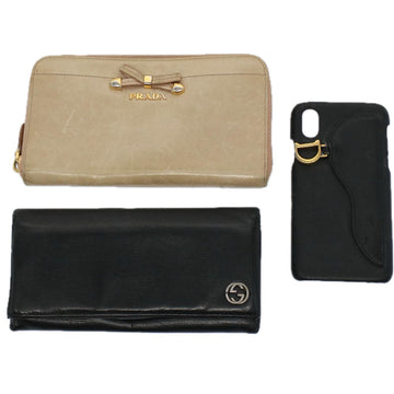 PRADA Gucci iPhone Case Wallet Leather 3Set Black Beige Auth ac2309