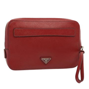 PRADA Safiano leather Clutch Bag Red Auth ac2882