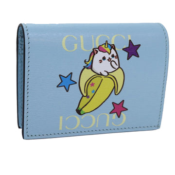 GUCCI Bananya Wallet Leather Blue 701009 Auth ac2961A