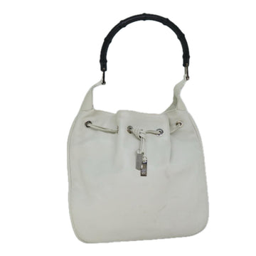 GUCCI Bamboo Shoulder Bag Leather White 001 4033 002058 Auth ac2963