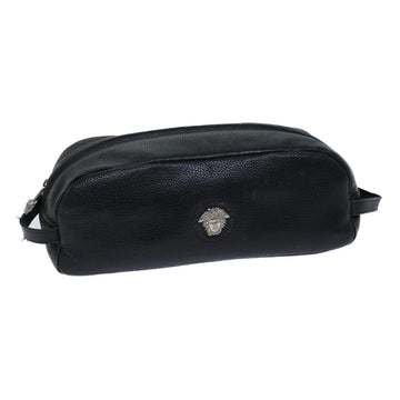 GIANNI VERSACE Clutch Bag Leather Black Auth ac2969