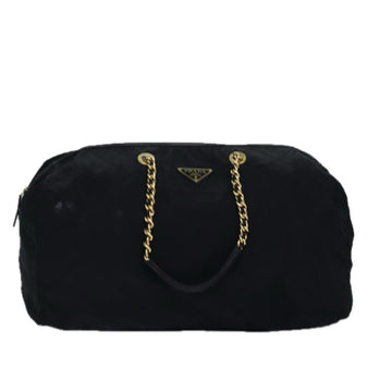 PRADA Chain Boston Bag Nylon Black Auth ac3064