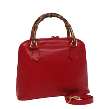 GUCCI Bamboo Hand Bag Leather 2way Red 000 2296 0290 Auth ac3084