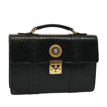 VERSACE Hand Bag Leather Black Auth ac3107