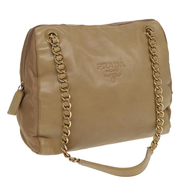 PRADA Chain Shoulder Bag Leather Beige Auth ac3147