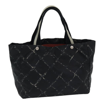 CHANEL Tote Bag Nylon Black Silver CC Auth ac3174