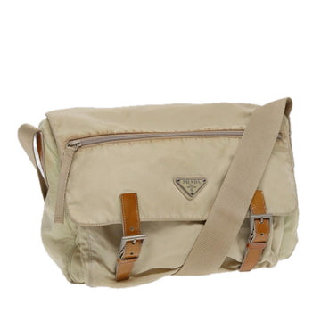 PRADA Shoulder Bag Nylon Cream Silver Auth ac3204