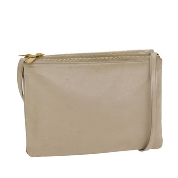 CELINE Trio Shoulder Bag Leather Beige Gold Auth ac3212