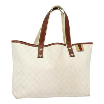 GUCCI GG Supreme Web Sherry Line Tote Bag PVC White Gold 211134 Auth ac3214