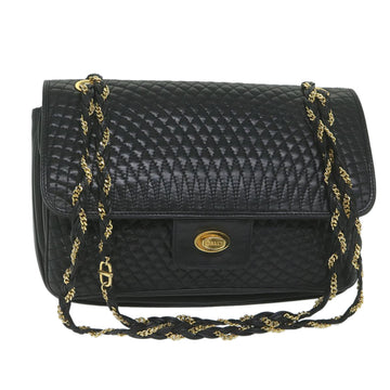 BALLY Quilted Chain Shoulder Bag Leather Black Auth am5340