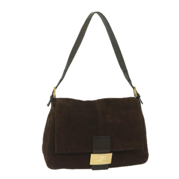 FENDI Mamma Baguette Shoulder Bag Suede Brown Auth am5342