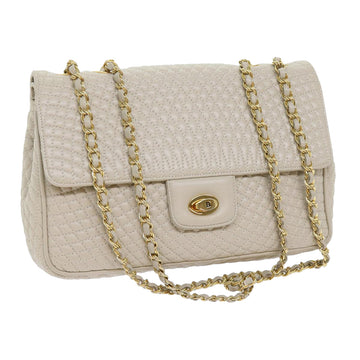 BALLY Chain Quilted Shoulder Bag Leather Beige Auth Am5593