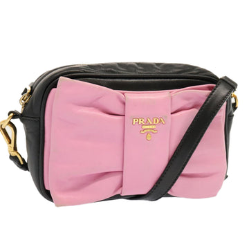 PRADA Ribbon Shoulder Bag Leather Pink Black Auth am6034