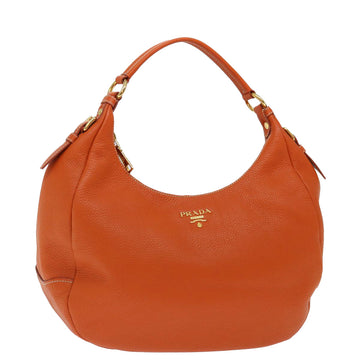 PRADA Shoulder Bag Leather Orange Auth am6047