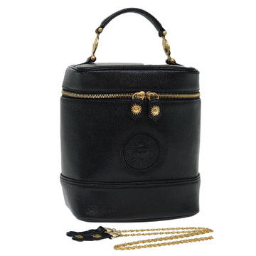 VERSACE Vanity Hand Bag Leather Black Auth am6048