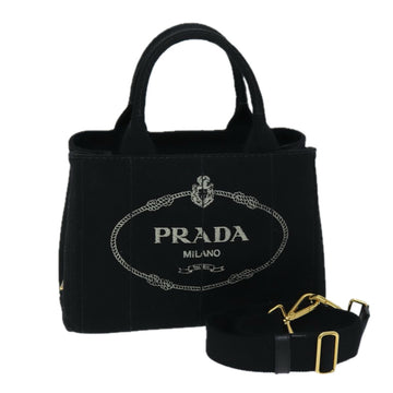 PRADA Canapa PM Hand Bag Canvas 2way Black Auth am6096A