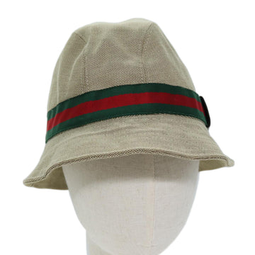 GUCCI Web Sherry Line Hat Canvas M Beige Red Green Auth am6132