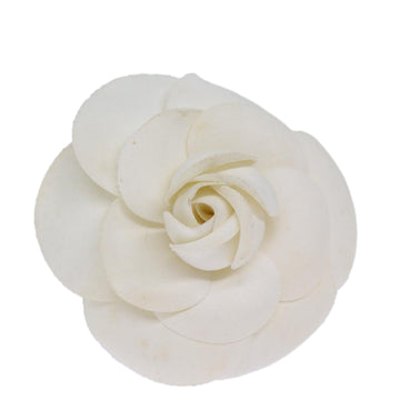 CHANEL Flower Brooch Canvas White CC Auth am6242