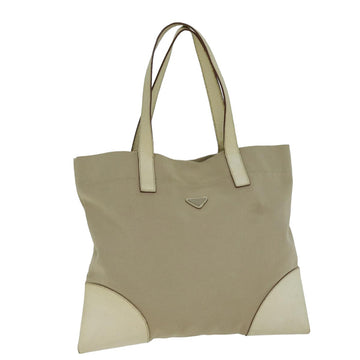 PRADA Tote Bag Canvas Beige Auth am6376