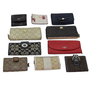 Coach Signature Wallet Canvas 10set Beige Brown Red Auth am6393