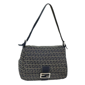 FENDI Zucchino Canvas Mamma Baguette Shoulder Bag Navy Auth am6397