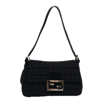 FENDI Zucchino Canvas Mini Mamma Baguette Shoulder Bag Black Auth am6553A