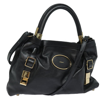 Chloe Victoria Hand Bag Leather 2way Black Auth am6565