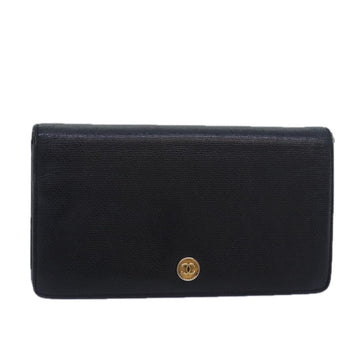 CHANEL COCO Mark Wallet Leather Black CC Auth am6579