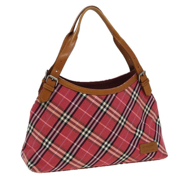 BURBERRY Nova Check Blue Label Hand Bag Canvas Leather Red Auth am6615