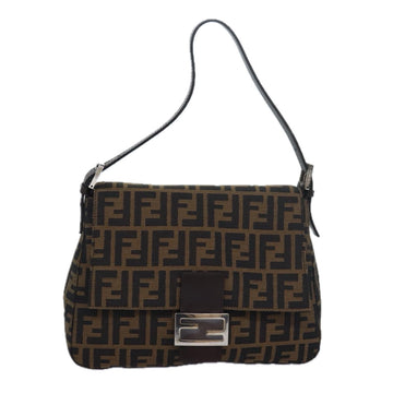 FENDI Zucca Canvas Mamma Baguette Shoulder Bag Brown Black Auth am6643A