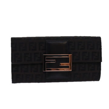 FENDI Zucchino Canvas Long Wallet Brown Auth am6703