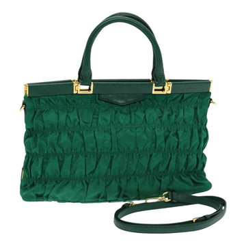 PRADA Hand Bag Leather 2way Green Auth am6712