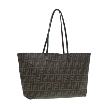 FENDI Zucca Canvas Tote Bag Brown Black gold Auth am6727