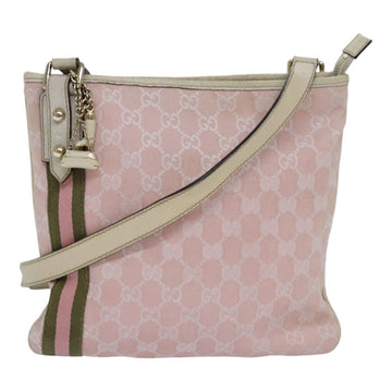 GUCCI GG Canvas Sherry Line Shoulder Bag Pink Gold khaki 144388 Auth am6743