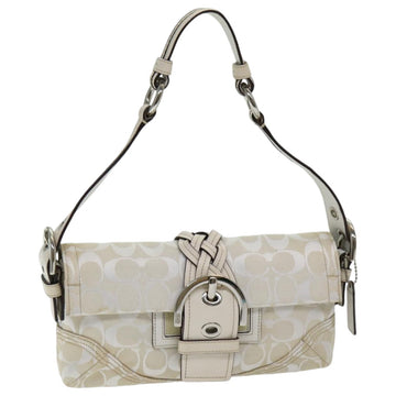 Coach Signature Shoulder Bag Canvas White Silver Auth am6751