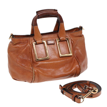 Chloe Etel Hand Bag Leather 2way Brown Gold Auth am6799