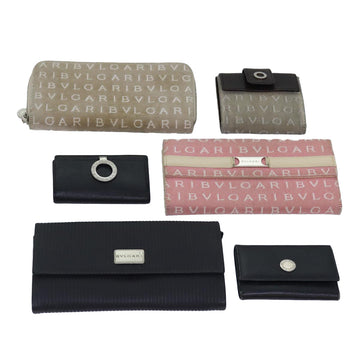 BVLGARI Wallet Canvas Leather 6Set Black Beige pink Auth ar11899