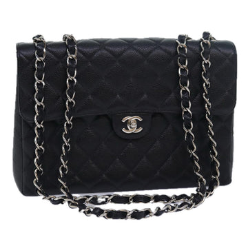 CHANEL Matelasse 30 Turn Lock Chain Bag Caviar Skin Black CC Auth ar11992A