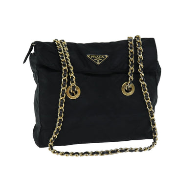 PRADA Chain Quilted Shoulder Bag Nylon Black Auth ar12041