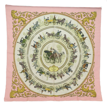 HERMES Carre 90 Scarf LA PROMENADE DE LONGCHAMPS Silk Pink Auth ar12068