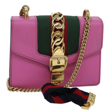 GUCCI Sylvie Web Sherry Line Mini Chain Bag Leather Pink 431666 Auth ar12089