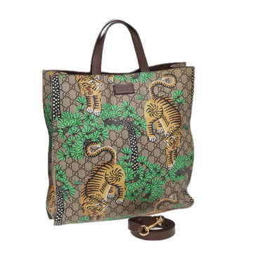 GUCCI GG Canvas Bengal Tiger Tote Bag PVC 2way Beige Green yellow Auth ar12133A